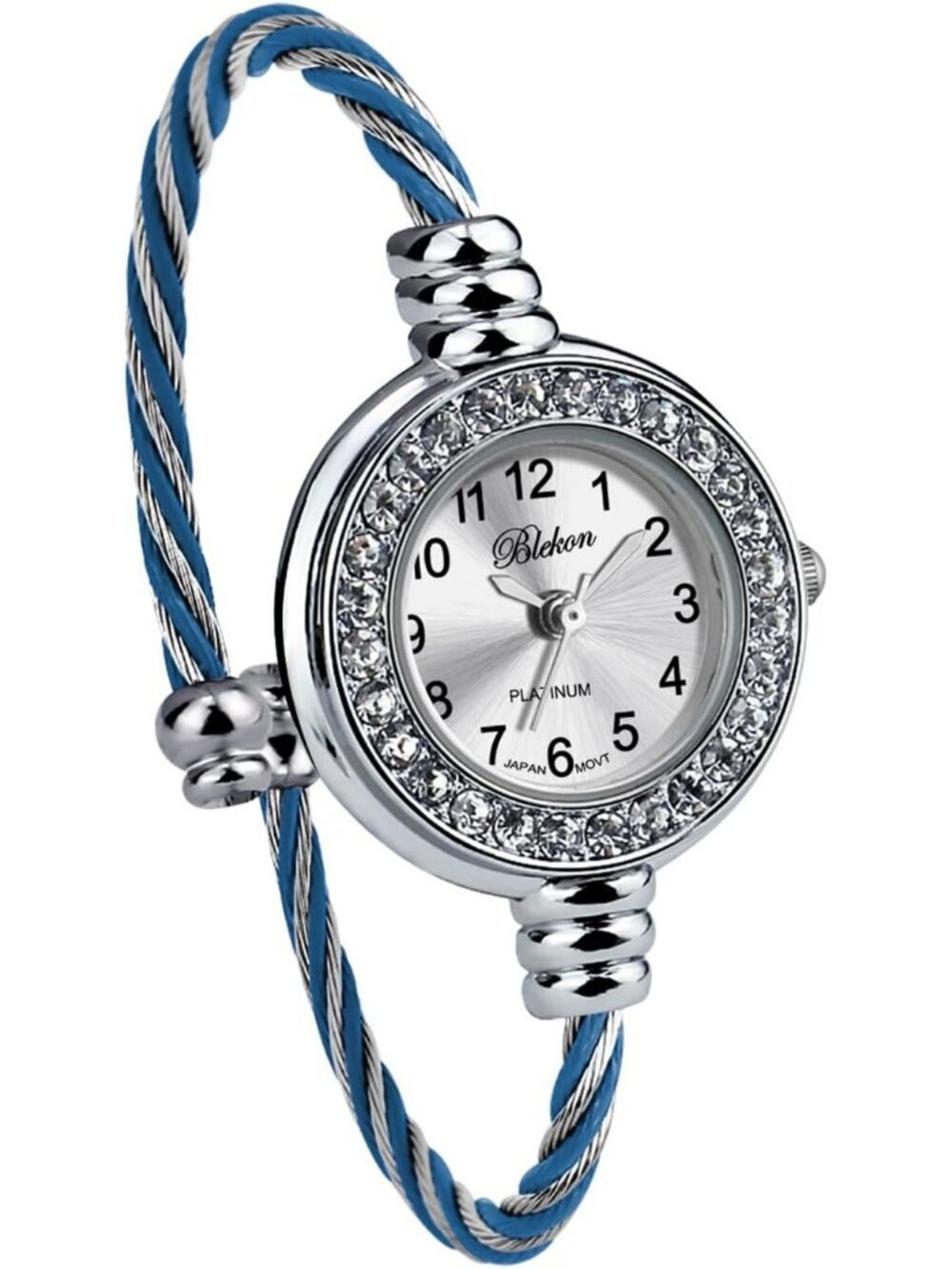 Women's Rhinestone Silver/Blue Round Analog Display Arabic Number Bracelet Watch - Picture 3 of 7